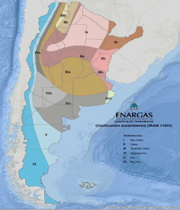 Clasificación bio-ambiental de la Argentina, mapa realizado por ENARGAS